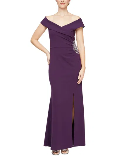 Slny Womens Portrait Collar Off-the-shoulder Evening Dress In Purple