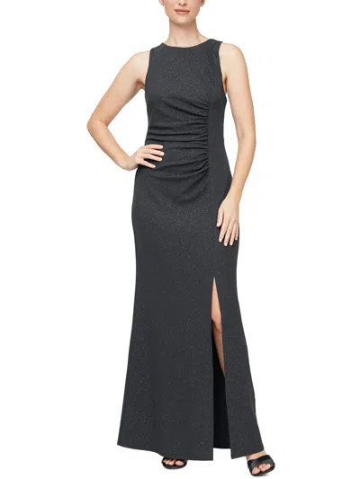 Slny Womens Ruched Polyester Evening Dress In Black