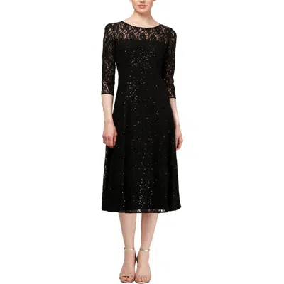 Slny Womens Sequined Lace Cocktail Dress In Black