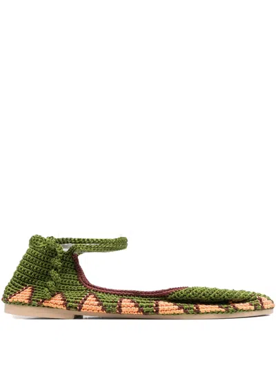 Slo_hand_made Crochet Ballet Flats In Green