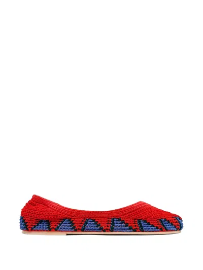Slo_hand_made Crochet Ballet Flats In Red