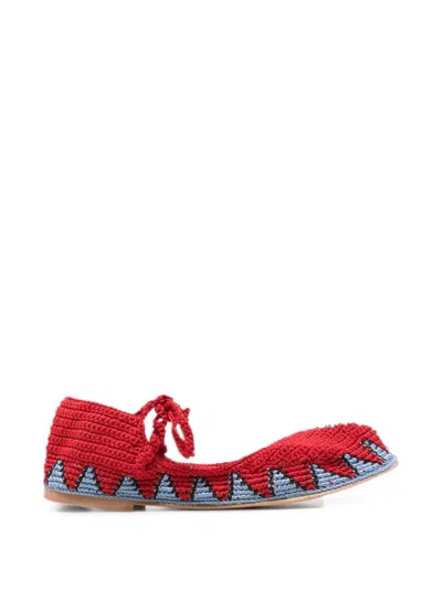 Slo_hand_made Crochet Ballet Flats In Red