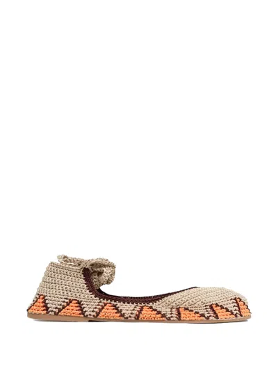 Slo_hand_made Crochet Lace-up Ballet Flats In Multi