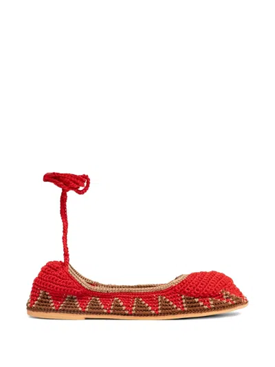 Slo_hand_made Crochet-knit Ballet Flats In Red
