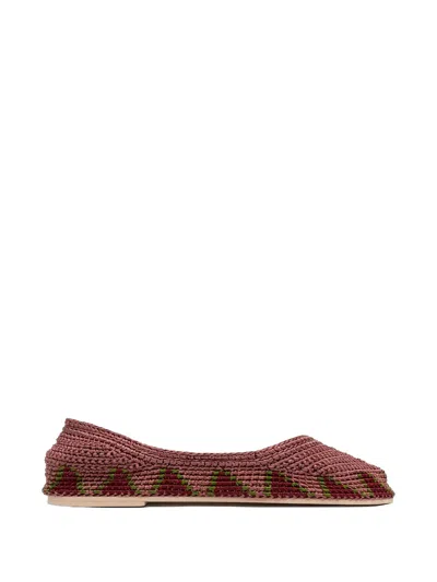 Slo_hand_made Crochet-knit Pointed-toe Ballet Flats In Pink