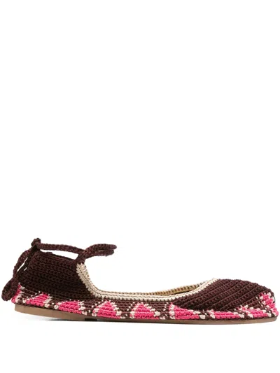 Slo_hand_made Lace-up Crochet Ballet Flats