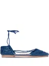 Slo_hand_made Lace-up Raffia Ballet Flats In Blue