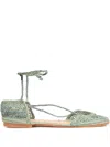 Slo_hand_made Lace-up Raffia Ballet Flats In Green