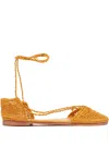 Slo_hand_made Lace-up Raffia Flat Espadrilles In Orange
