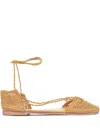 Slo_hand_made Raffia Lace-up Ballet Flats In Brown