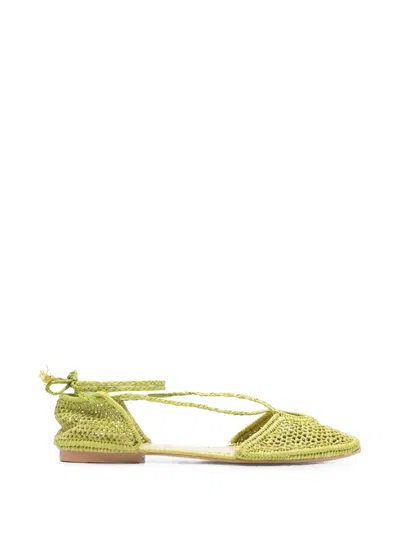 Slo_hand_made Woven Tie-fastening Ballet Flats In Green