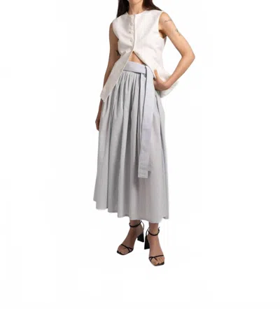 Sloan Cotton Voile Belted Midi Skirt In Blue-gray In Multi