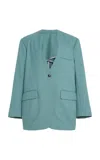 Sloan Exclusive Collarless Wool Blazer In Blue