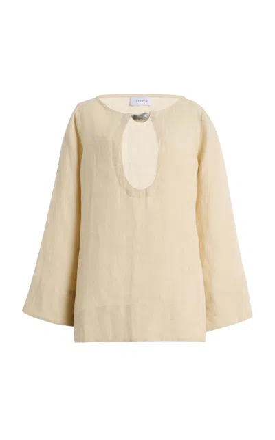 Sloan Exclusive Keyhole Linen Mini Kaftan Set In White