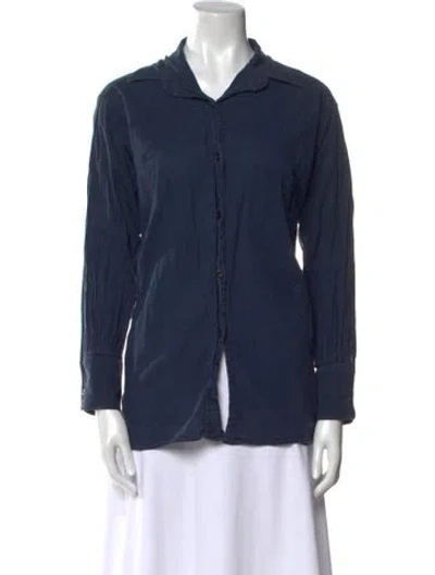 Pre-owned Sloan Long Sleeve Button-up Top In Blue