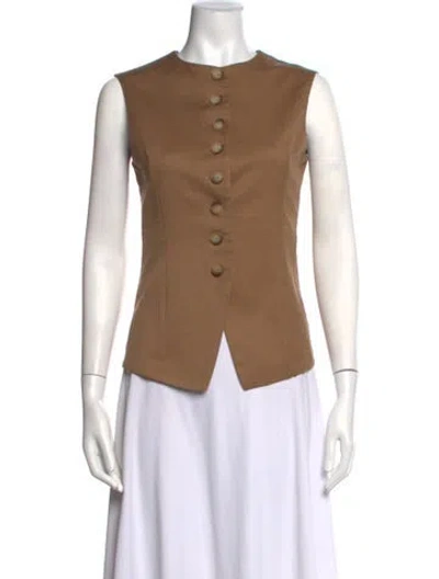 Pre-owned Sloan Sleeveless Button-up Top In Brown