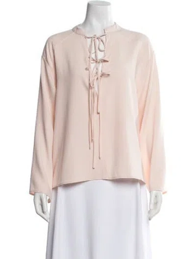 Pre-owned Sloan Tie Neck Long Sleeve Top In Pink