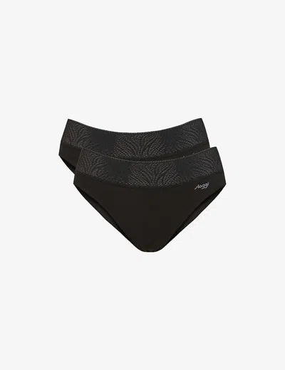 Sloggi Tai Period Pants Brand-print Mid-rise Stretch-woven Briefs Pack Of Two In 004 Black