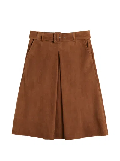 Slowear Belted Box-pleat Midi Skirt In Brown