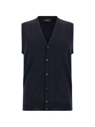 Slowear Button-front Knitted Vest In Blue