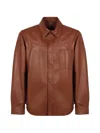 Slowear Button Front Leather Shirt In Brown