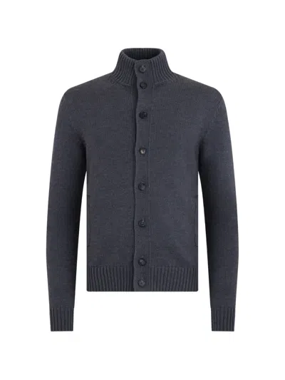Slowear Button-up Ribbed Cardigan In Blue