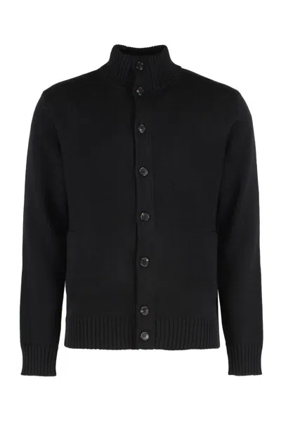 Slowear Button High-neck Cardigan In Black