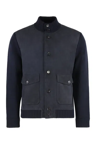SLOWEAR SLOWEAR CARDIGAN WITH FRONT PANEL IN LEATHER