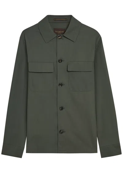 Slowear Ice Cotton Crepe Twill Pocket Overshirt In Green