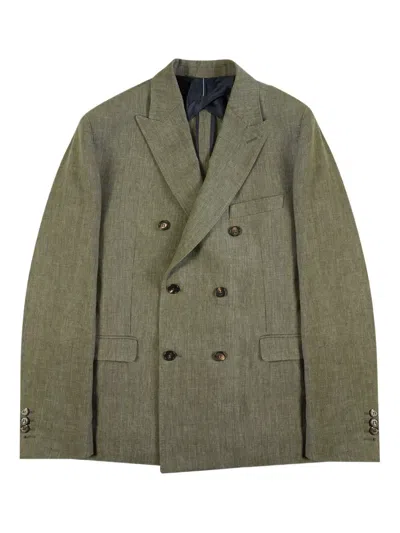 Slowear Double-breasted Linen Blazer In Green