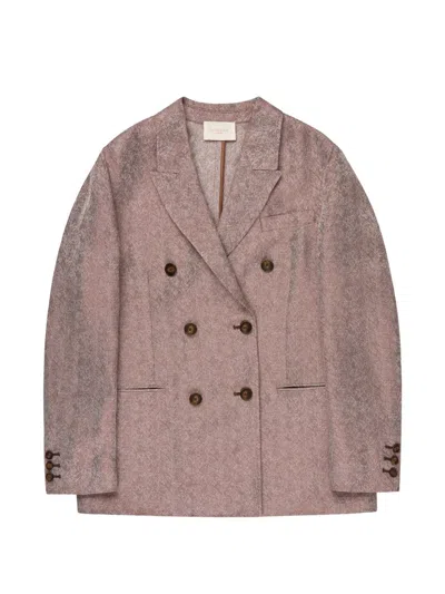 Slowear Double-breasted Herringbone Blazer In Pink