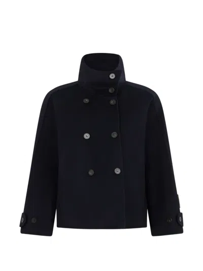 Slowear Double-breasted High-neck Jacket In Blue