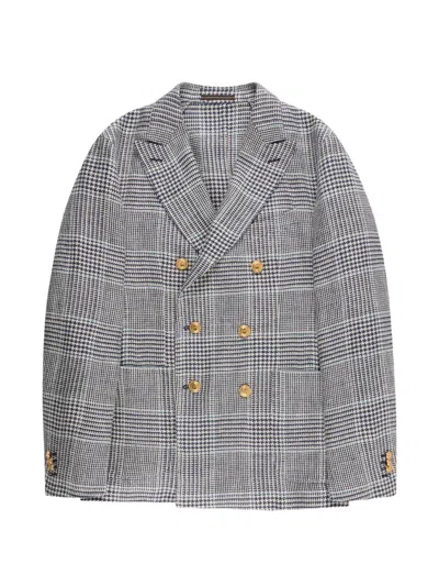 Slowear Double-breasted Houndstooth Blazer In Gray