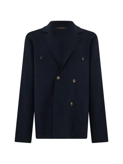 Slowear Double-breasted Knitted Blazer In Blue