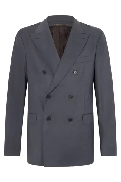 Slowear Double-breasted Wool Blazer For Men In Grey