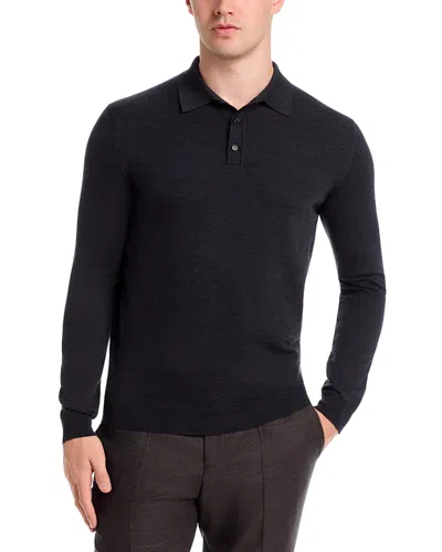 Slowear Flex Wool Blend Three Button Polo Sweater In Black