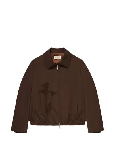 Slowear Floral-embroidered Bomber Jacket In Brown