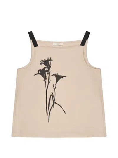Slowear Floral-print Square-neck Top In Neutral