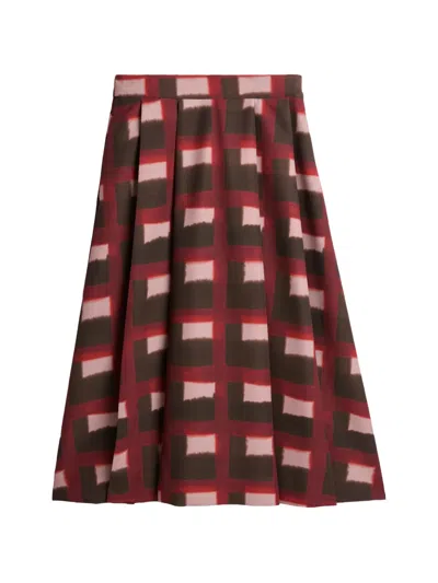Slowear Geometric-print Pleated Midi Skirt In Red
