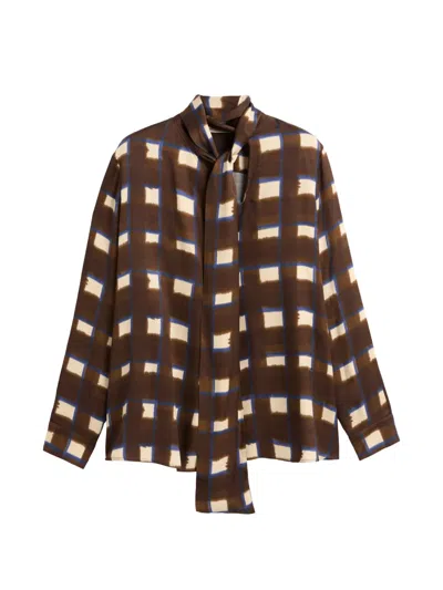 Slowear Geometric-print Scarf-tie Blouse In Brown