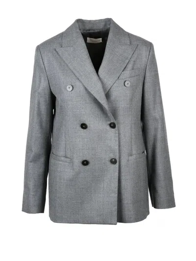 Slowear Grey Double-breasted Tailored Virgin Wool Blazer In Gray