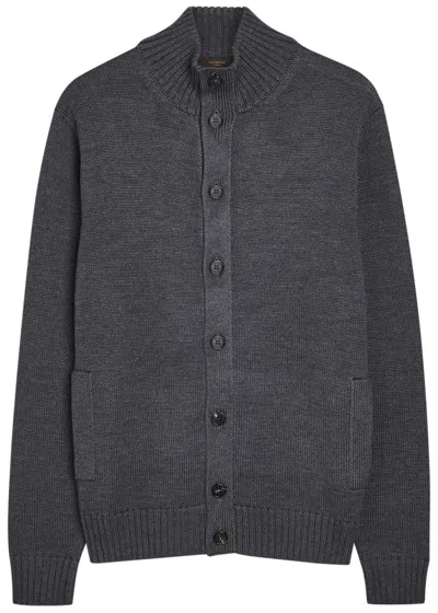 Slowear High-neck Wool Cardigan In Gray
