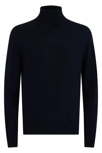 Slowear High-neck Turtleneck Sweater In Virgin Wool Blend In Blue