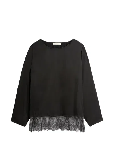 Slowear Lace-trim Satin Blouse In Black