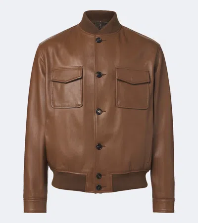 Slowear Leather Bomber Jacket In Brown