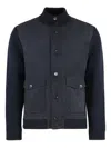 Slowear Cardigan With Front Panel In Leather In Blue