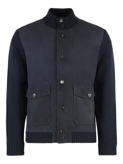 SLOWEAR LEATHER PANELLED BUTTON CARDIGAN