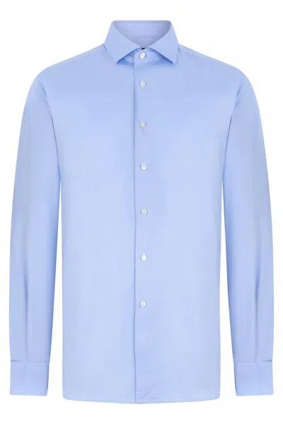 Slowear Lightweight Cotton Button-front Shirt With Classic Collar In Blue