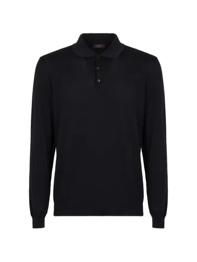 Slowear Long Sleeve Knit Polo Shirt In Black