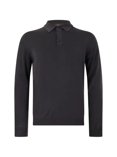 Slowear Long-sleeve Polo Shirt In Black